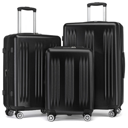 Kono 3 Piece Luggage Set 20/24/28 Inch Sleek Striped Expandable ABS+PC Suitcase With TSA Lock And Four Spinner Wheels (KSK2483) - Black