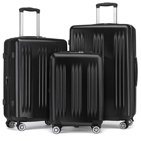 Kono 3 Piece Luggage Set 20/24/28 Inch Sleek Striped Expandable ABS+PC Suitcase With TSA Lock And Four Spinner Wheels (KSK2483) - Black