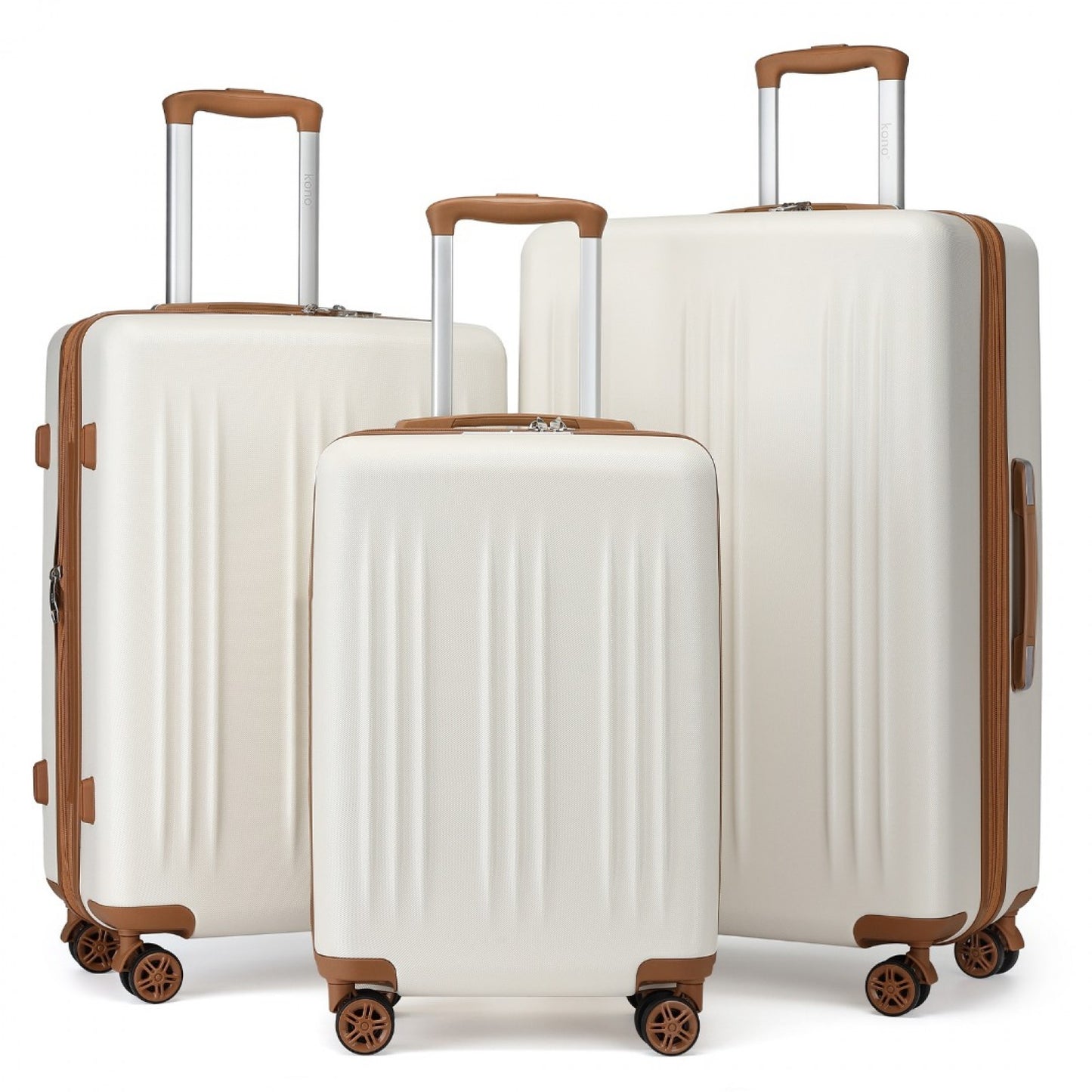 Kono 3 Piece Luggage Set 20/24/28 Inch Sleek Striped Expandable ABS+PC Suitcase With TSA Lock And Four Spinner Wheels (KSK2483) - Cream & Brown