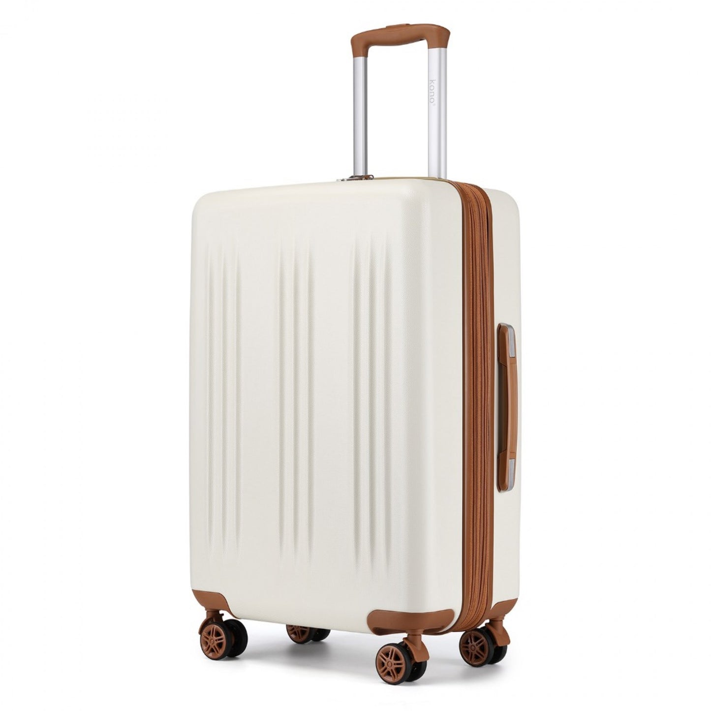 Kono 3 Piece Luggage Set 20/24/28 Inch Sleek Striped Expandable ABS+PC Suitcase With TSA Lock And Four Spinner Wheels (KSK2483) - Cream & Brown