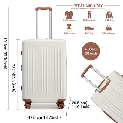 Kono Sleek Striped Suitcase Durable ABS+PC Luggage With Four Spinner Wheels And TSA Lock Perfect for Travel (KSK2483) - Cream & Brown