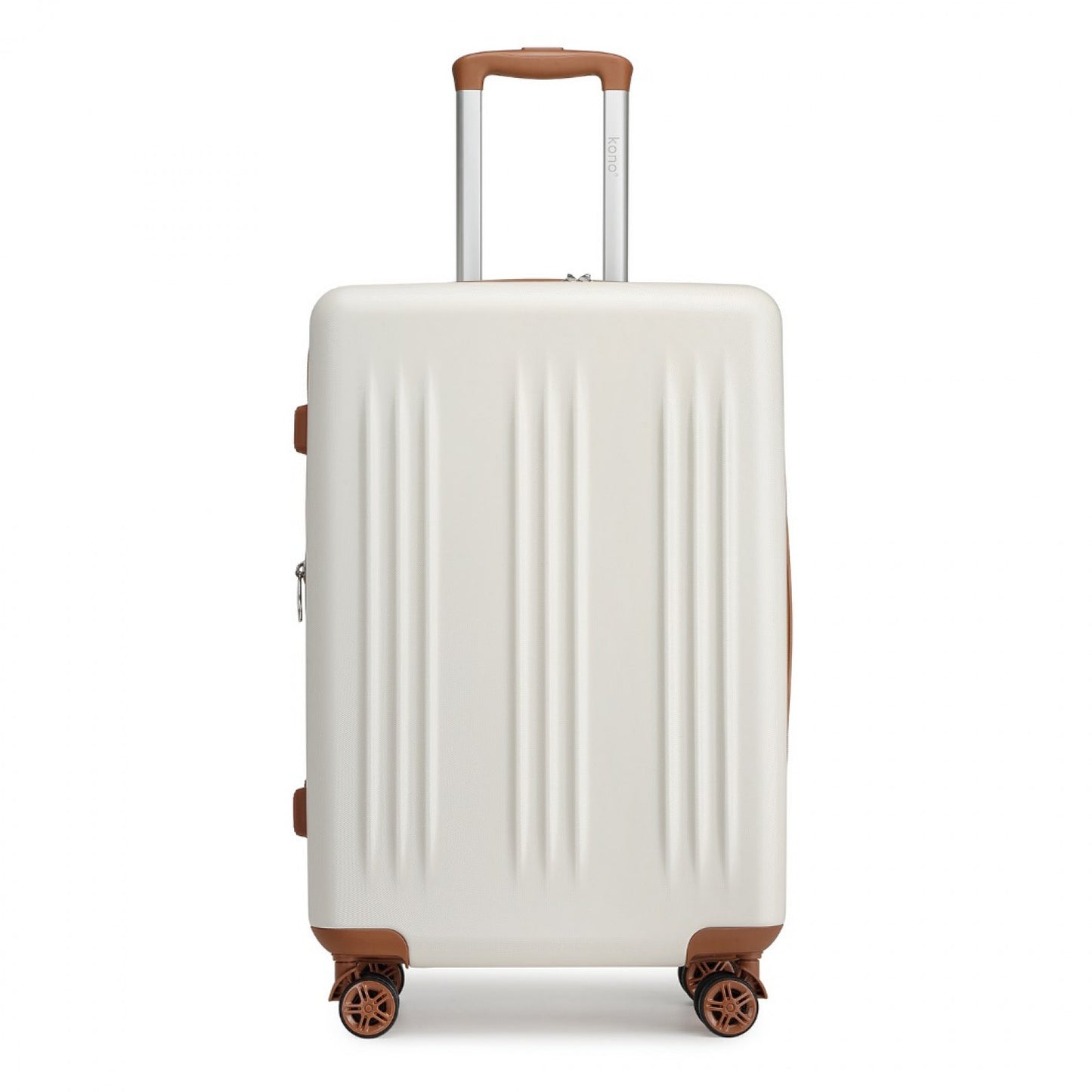 Kono Sleek Striped Suitcase Durable ABS+PC Luggage With Four Spinner Wheels And TSA Lock Perfect for Travel (KSK2483) - Cream & Brown