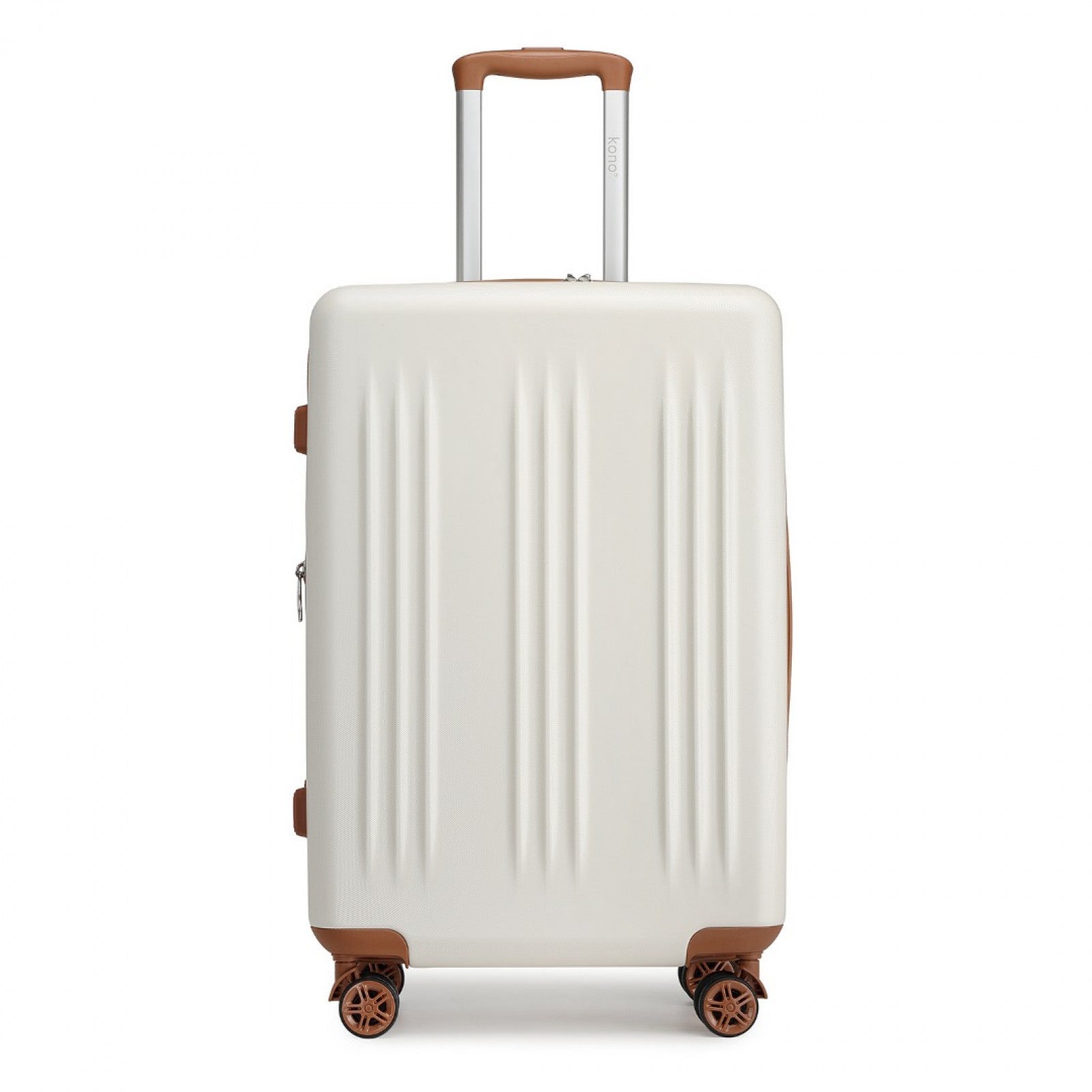 Kono Sleek Striped Suitcase Durable ABS+PC Luggage With Four Spinner Wheels And TSA Lock Perfect for Travel (KSK2483) - Cream & Brown