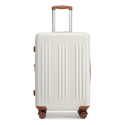 Kono Sleek Striped Suitcase Durable ABS+PC Luggage With Four Spinner Wheels And TSA Lock Perfect for Travel (KSK2483) - Cream & Brown