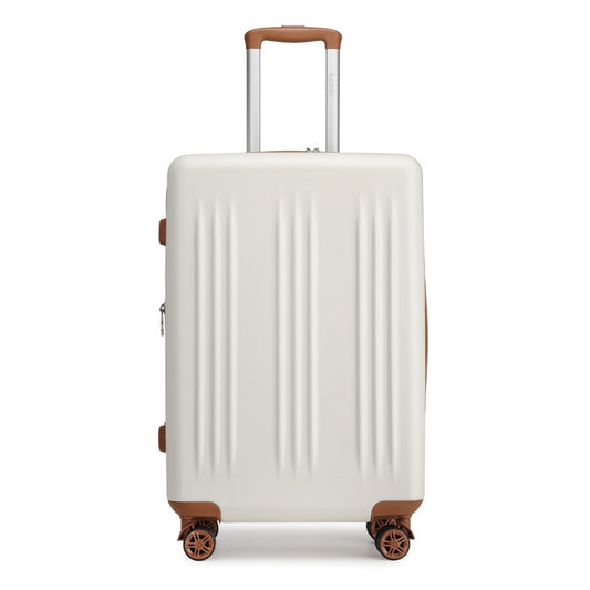 Kono Sleek Striped Suitcase Durable ABS+PC Luggage With Four Spinner Wheels And TSA Lock Perfect for Travel (KSK2483) - Cream & Brown