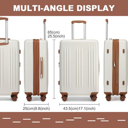 Kono Sleek Striped Suitcase Durable ABS+PC Luggage With Four Spinner Wheels And TSA Lock Perfect for Travel (KSK2483) - Cream & Brown