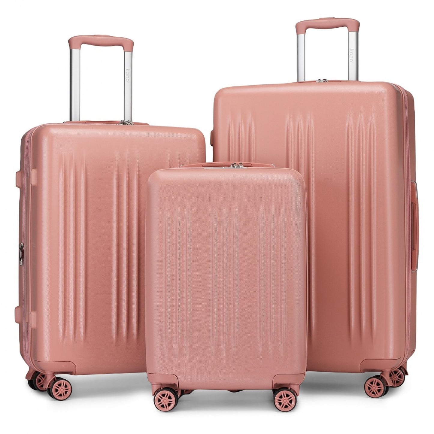 Kono 3 Piece Luggage Set 20/24/28 Inch Sleek Striped Expandable ABS+PC Suitcase With TSA Lock And Four Spinner Wheels (KSK2483) - Nude
