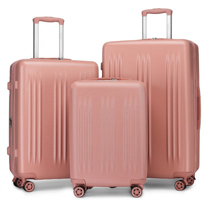 Kono 3 Piece Luggage Set 20/24/28 Inch Sleek Striped Expandable ABS+PC Suitcase With TSA Lock And Four Spinner Wheels (KSK2483) - Nude
