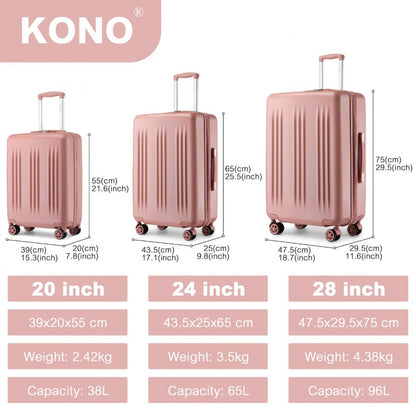Kono 3 Piece Luggage Set 20/24/28 Inch Sleek Striped Expandable ABS+PC Suitcase With TSA Lock And Four Spinner Wheels (KSK2483) - Nude