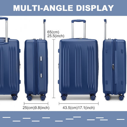 Kono Sleek Striped Suitcase Durable ABS+PC Luggage With Four Spinner Wheels And TSA Lock Perfect for Travel (KSK2483) - Navy