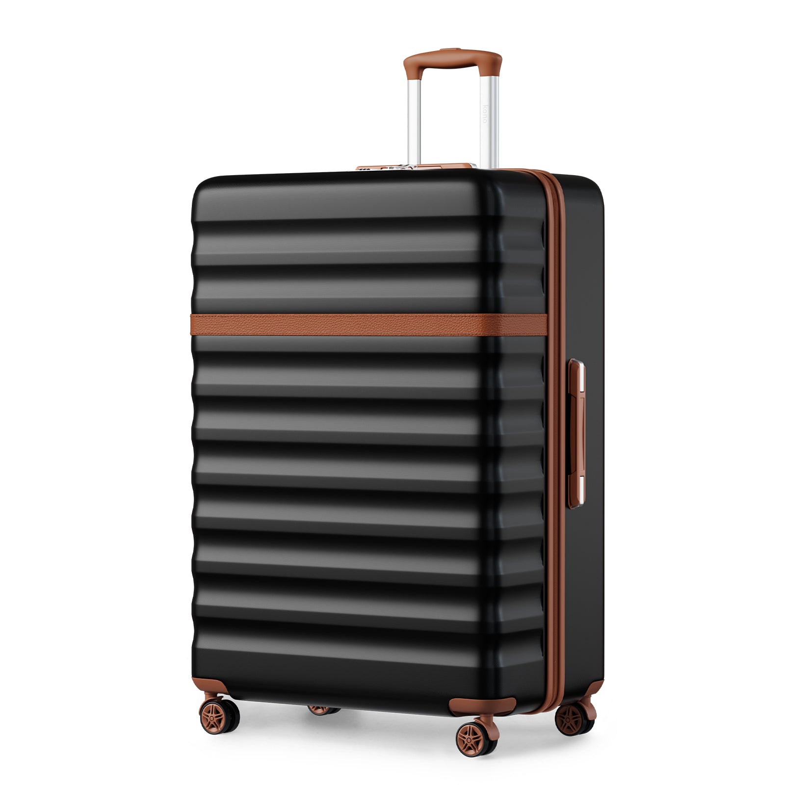 Kono 32-Inch ABS+PC Extra Large Hard Shell Spinner Suitcase with Telescopic Handle - Black and Brown