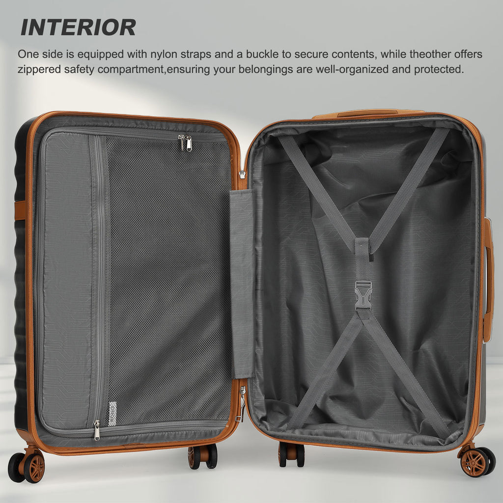 Kono 32-Inch ABS+PC Extra Large Hard Shell Spinner Suitcase with Telescopic Handle - Black and Brown