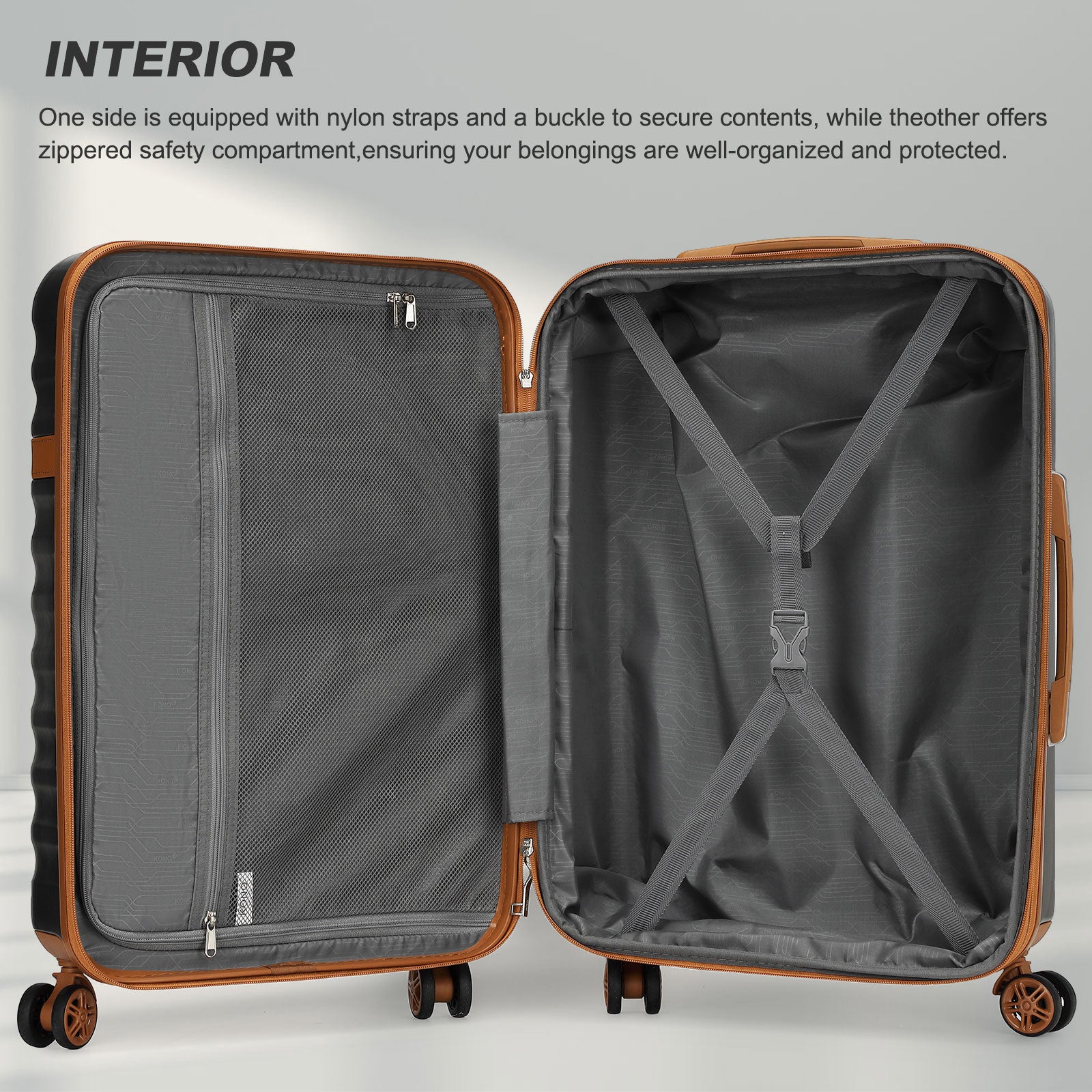 Kono 32-Inch ABS+PC Extra Large Hard Shell Spinner Suitcase with Telescopic Handle - Black and Brown