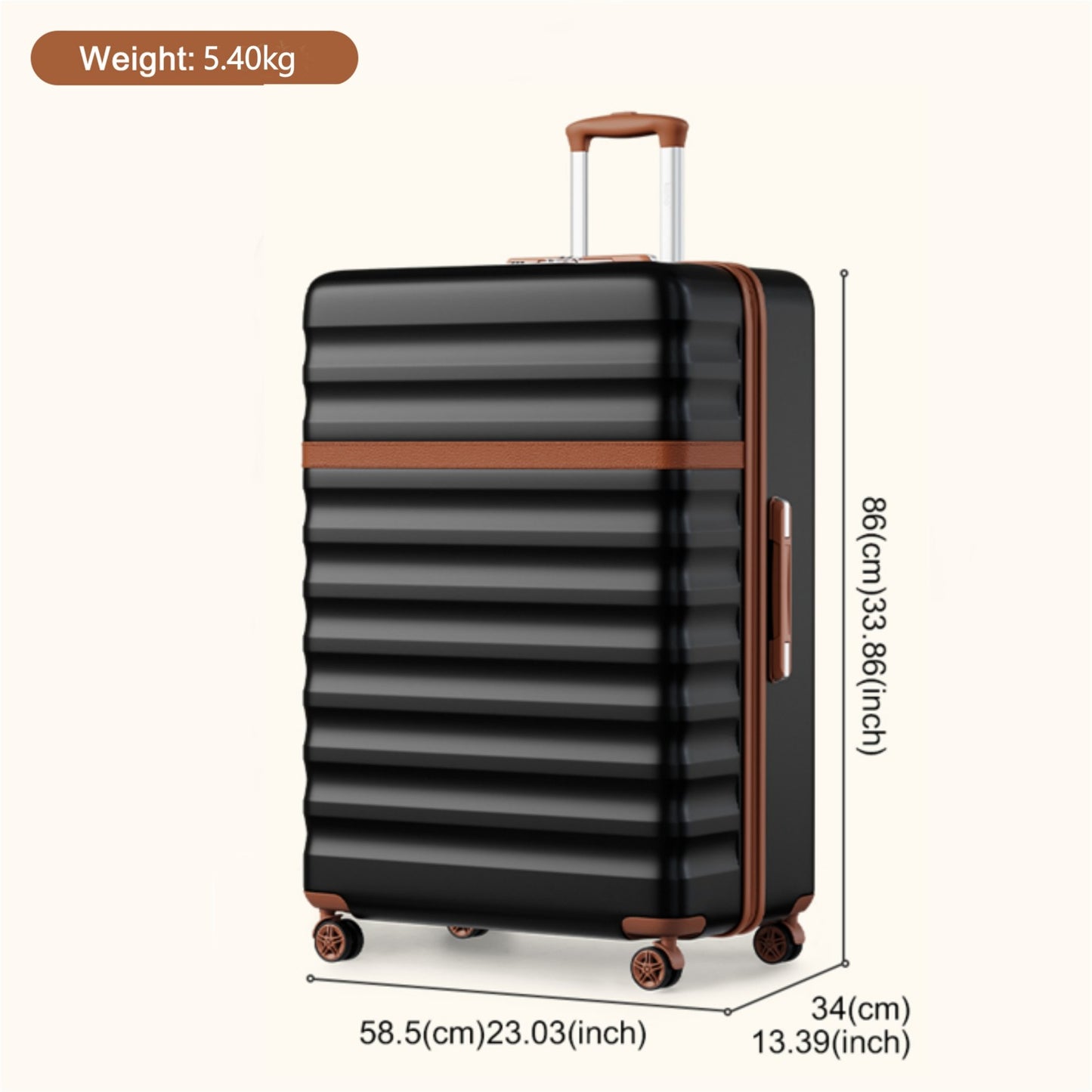 Kono Stylish Lightweight Hard Shell ABS+PC Cabin Suitcase with TSA Lock for Enhanced Security (KSK2484) - Black & Brown