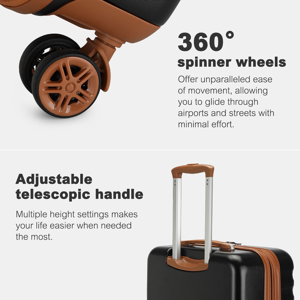 Kono 32-Inch ABS+PC Extra Large Hard Shell Spinner Suitcase with Telescopic Handle - Black and Brown
