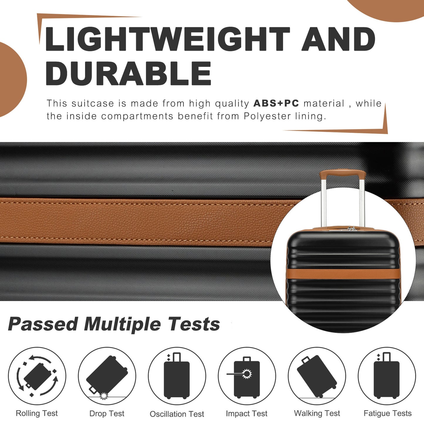 Kono Stylish Lightweight Hard Shell ABS+PC Cabin Suitcase with TSA Lock for Enhanced Security (KSK2484) - Black & Brown