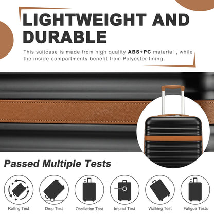 Kono Stylish Lightweight Hard Shell ABS+PC Cabin Suitcase with TSA Lock for Enhanced Security (KSK2484) - Black & Brown