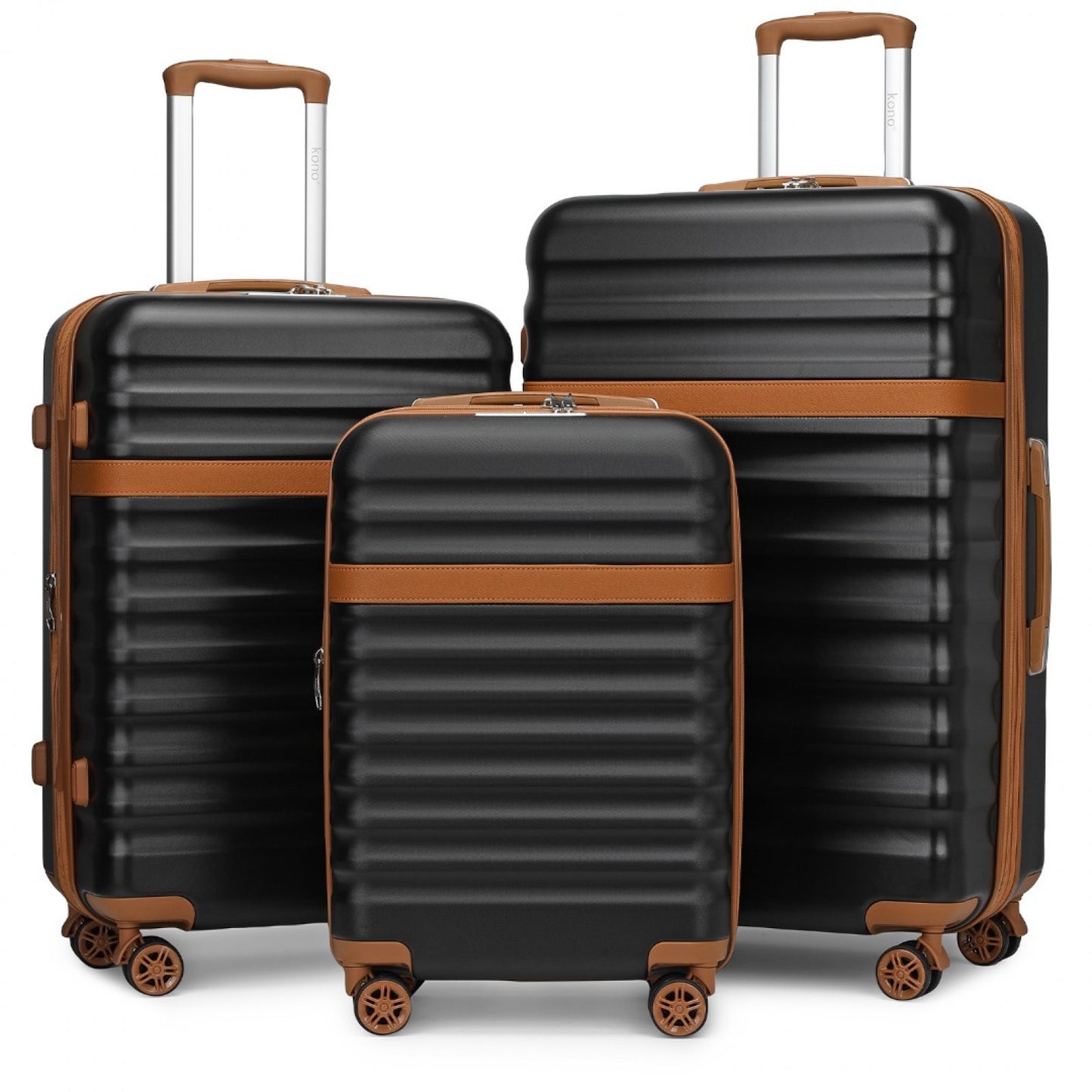 Kono 3-Piece Expandable Luggage Set 20"/24"/28" Durable Hard Shell ABS+PC Suitcases with TSA Lock for Secure Travel (KSK2484) - Black & Brown