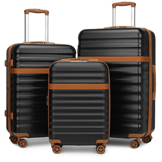 Kono 3-Piece Expandable Luggage Set 20"/24"/28" Durable Hard Shell ABS+PC Suitcases with TSA Lock for Secure Travel (KSK2484) - Black & Brown