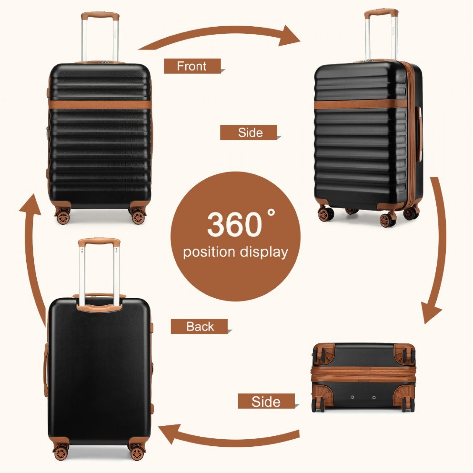 Kono 3-Piece Expandable Luggage Set 20"/24"/28" Durable Hard Shell ABS+PC Suitcases with TSA Lock for Secure Travel (KSK2484) - Black & Brown