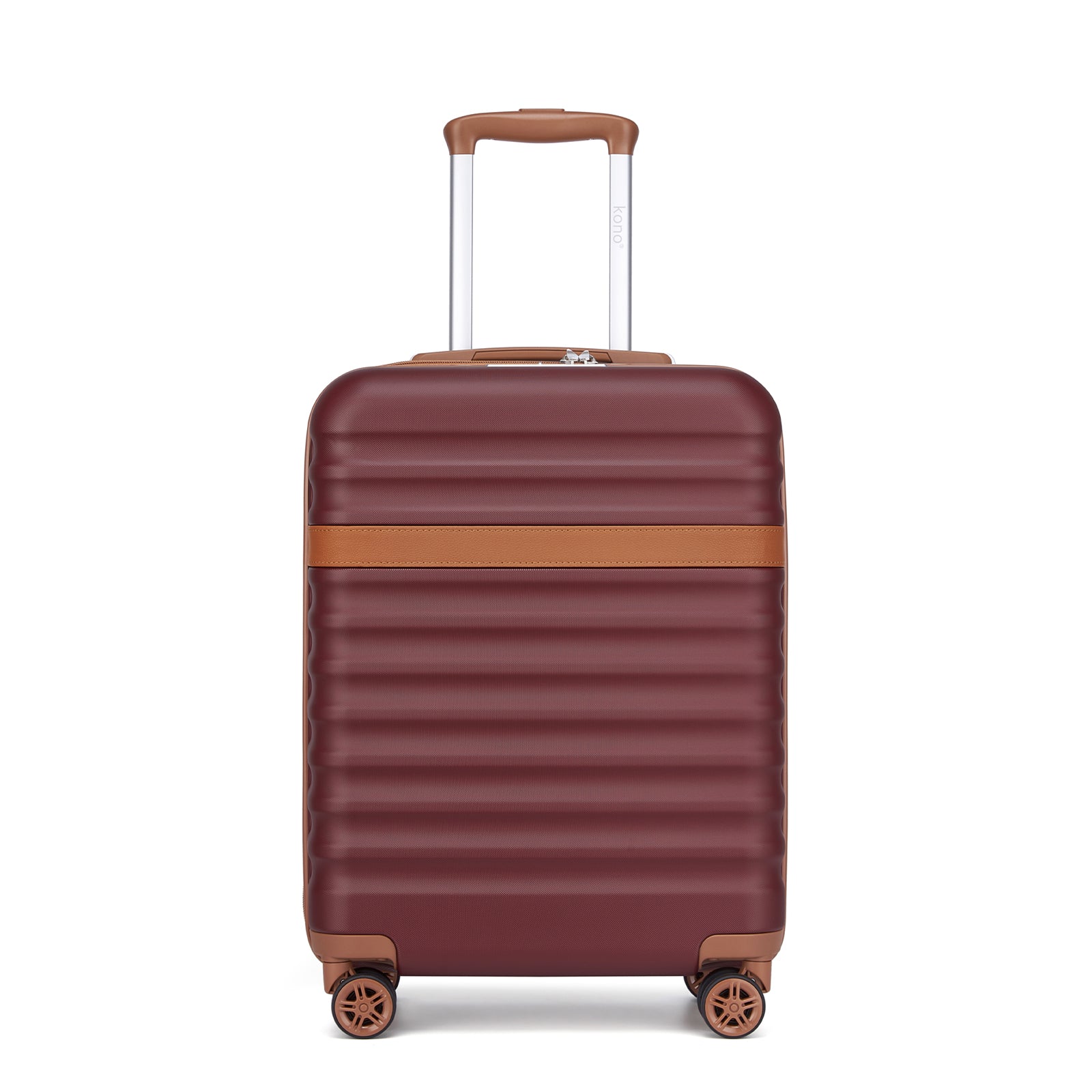 Kono Stylish Lightweight Hard Shell ABS+PC Cabin Suitcase with TSA Lock for Enhanced Security (KSK2484) - Burgundy & Brown