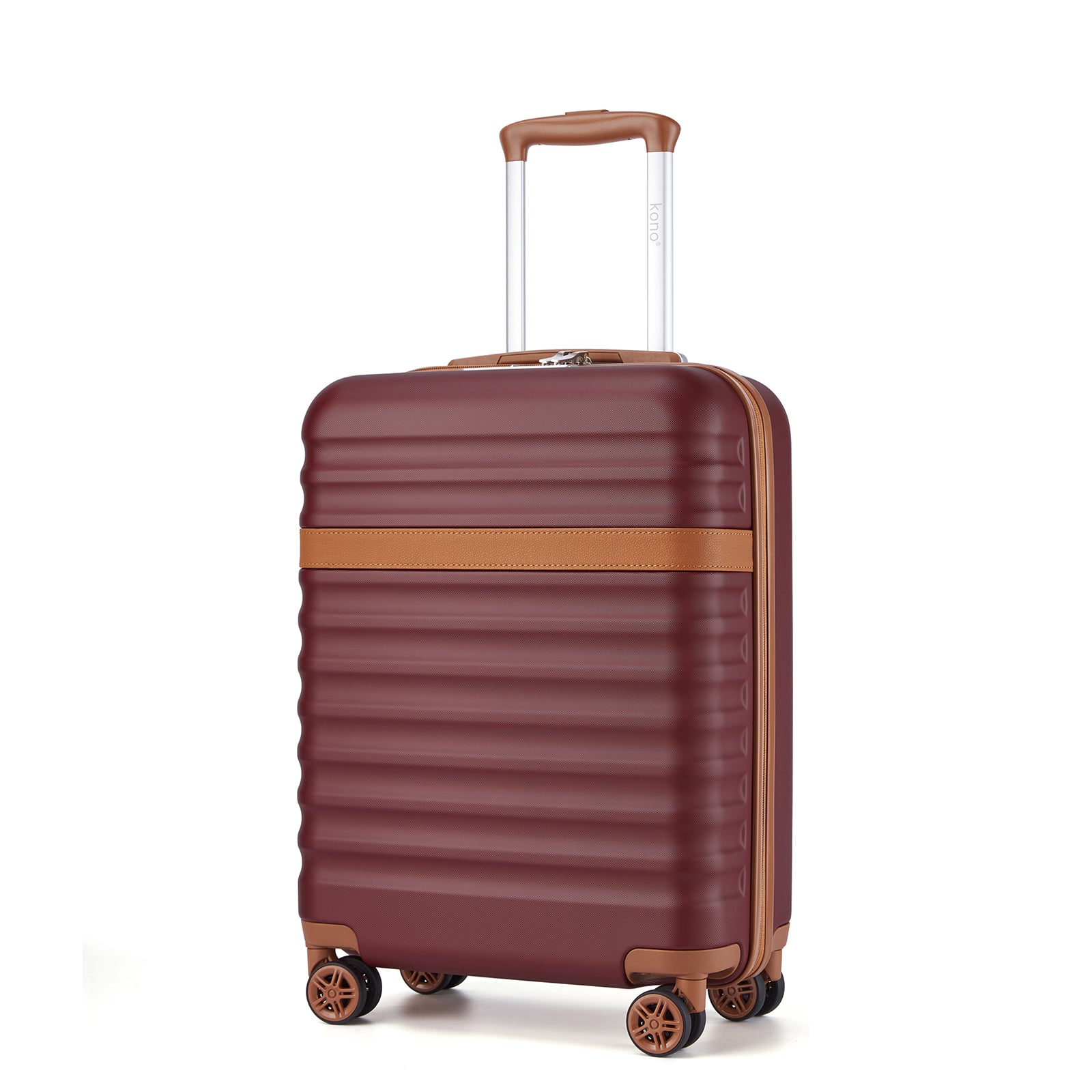 Kono Stylish Lightweight Hard Shell ABS+PC Cabin Suitcase with TSA Lock for Enhanced Security (KSK2484) - Burgundy & Brown