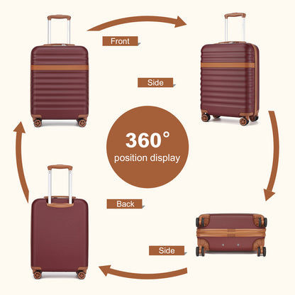 Kono Stylish Lightweight Hard Shell ABS+PC Cabin Suitcase with TSA Lock for Enhanced Security (KSK2484) - Burgundy & Brown
