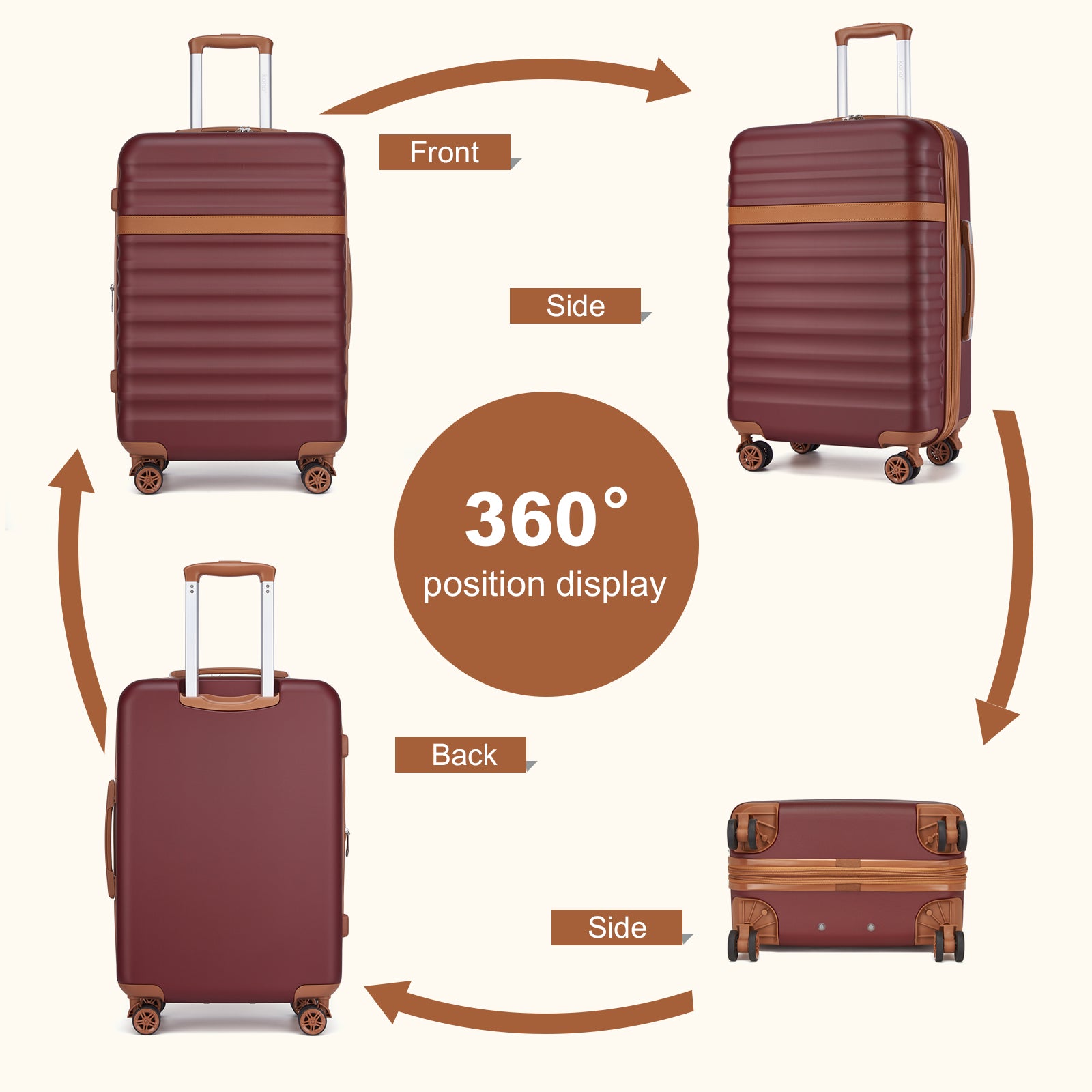 Kono Stylish Lightweight Hard Shell ABS+PC Cabin Suitcase with TSA Lock for Enhanced Security (KSK2484) - Burgundy & Brown
