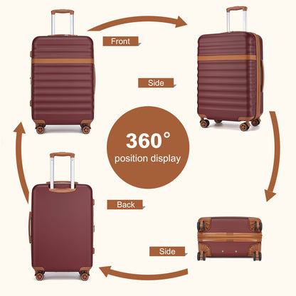 Kono Stylish Lightweight Hard Shell ABS+PC Cabin Suitcase with TSA Lock for Enhanced Security (KSK2484) - Burgundy & Brown