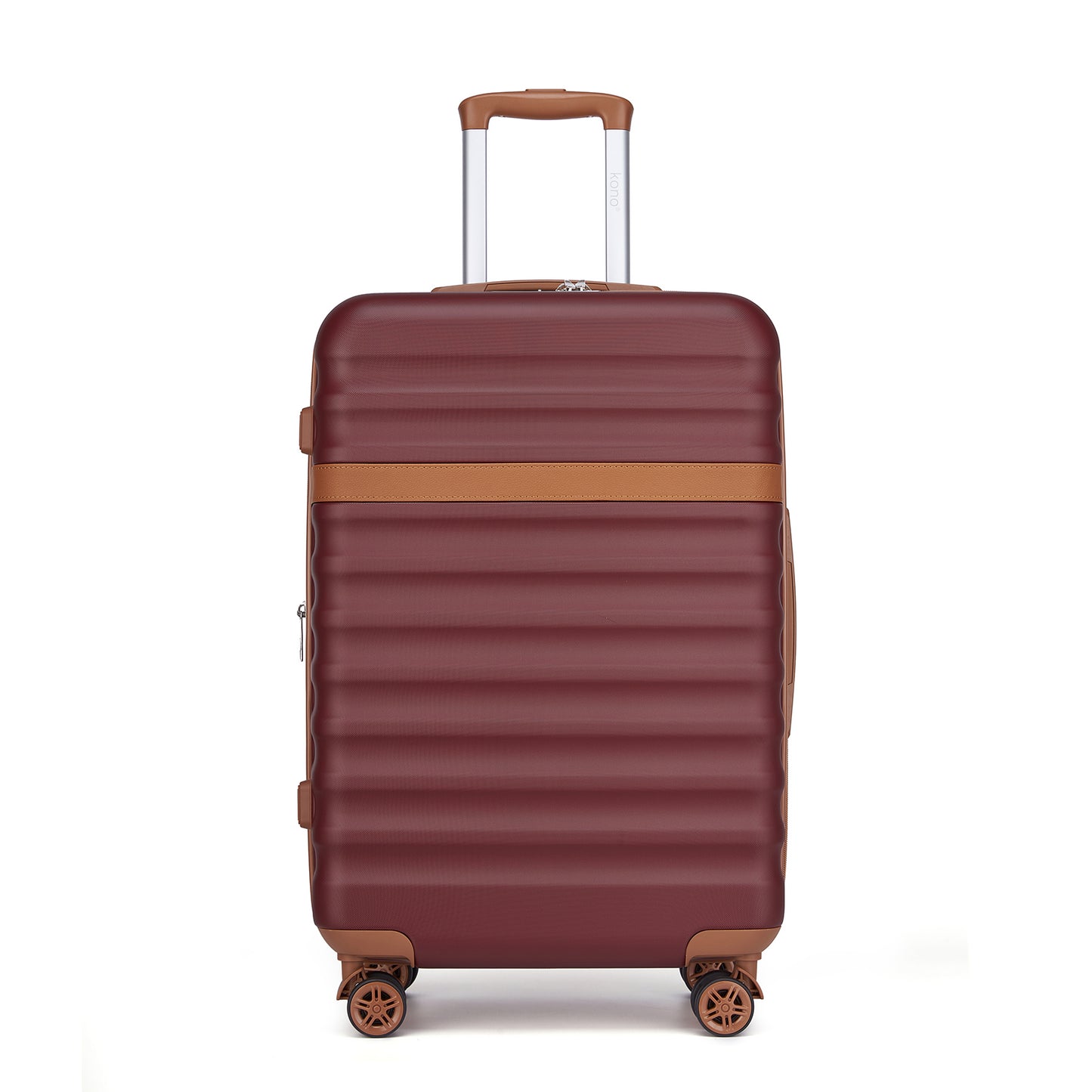Kono 3-Piece Expandable Luggage Set 20"/24"/28" Durable Hard Shell ABS+PC Suitcases with TSA Lock for Secure Travel (KSK2484) - Burgundy & Brown