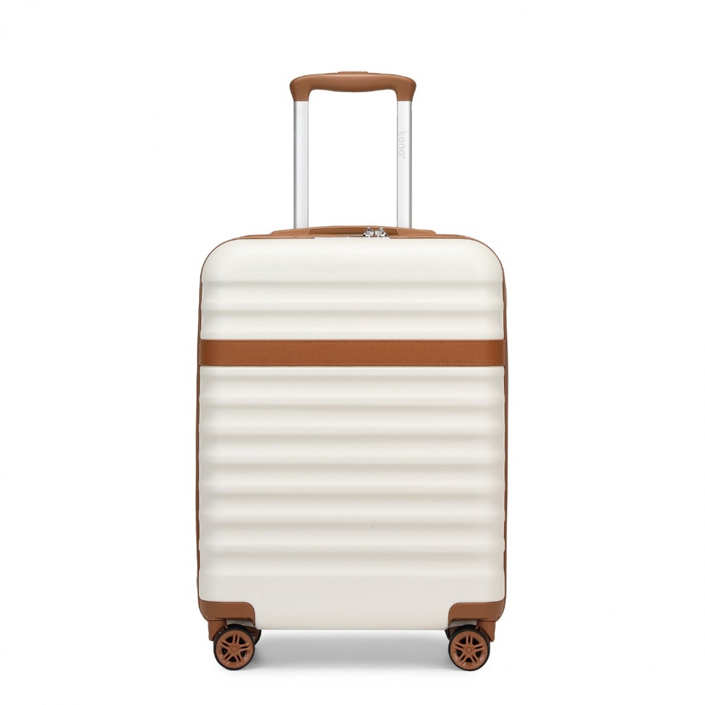 Kono Stylish Lightweight Hard Shell ABS+PC Cabin Suitcase with TSA Lock for Enhanced Security (KSK2484) - Cream & Brown