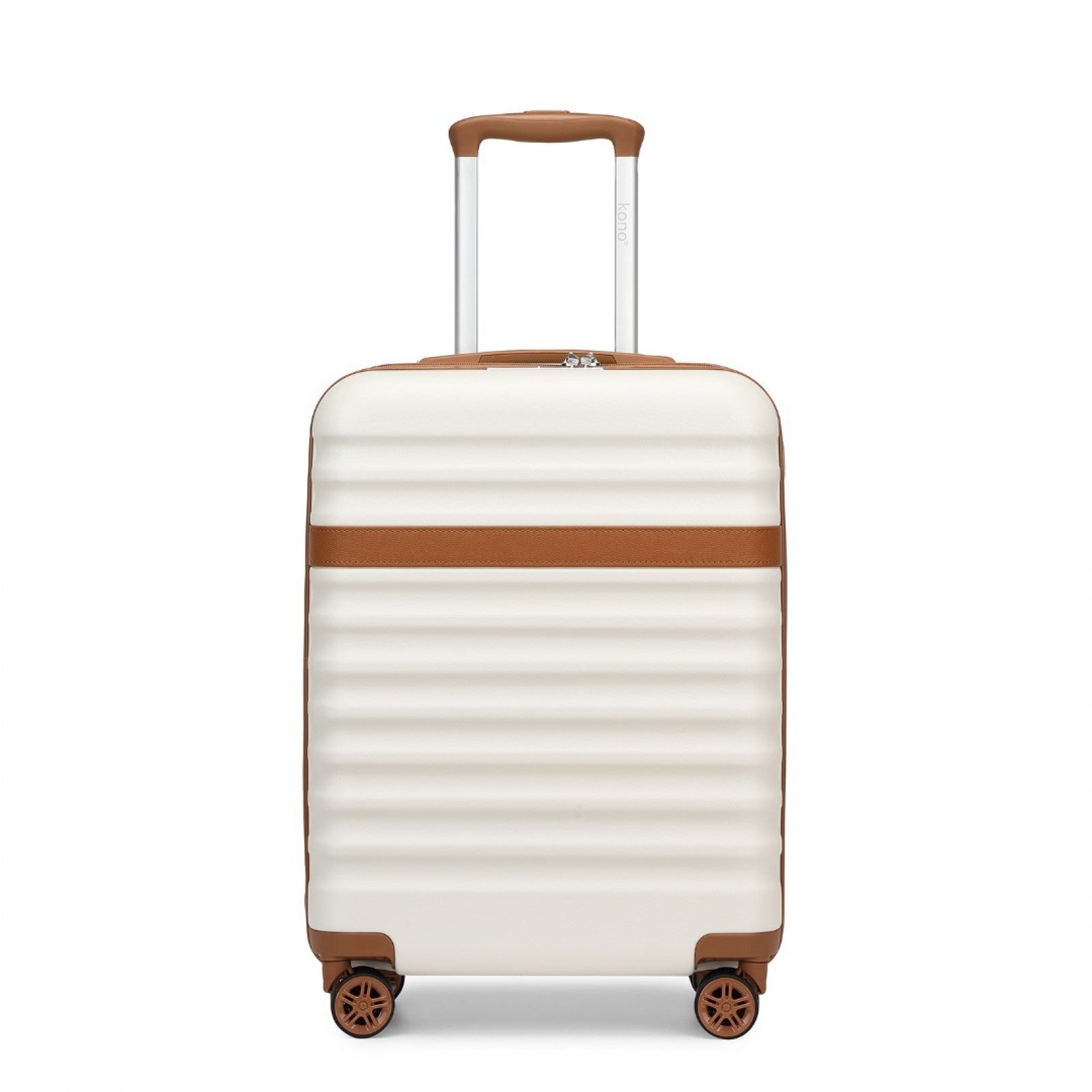 Kono Stylish Lightweight Hard Shell ABS+PC Cabin Suitcase with TSA Lock for Enhanced Security (KSK2484) - Cream & Brown