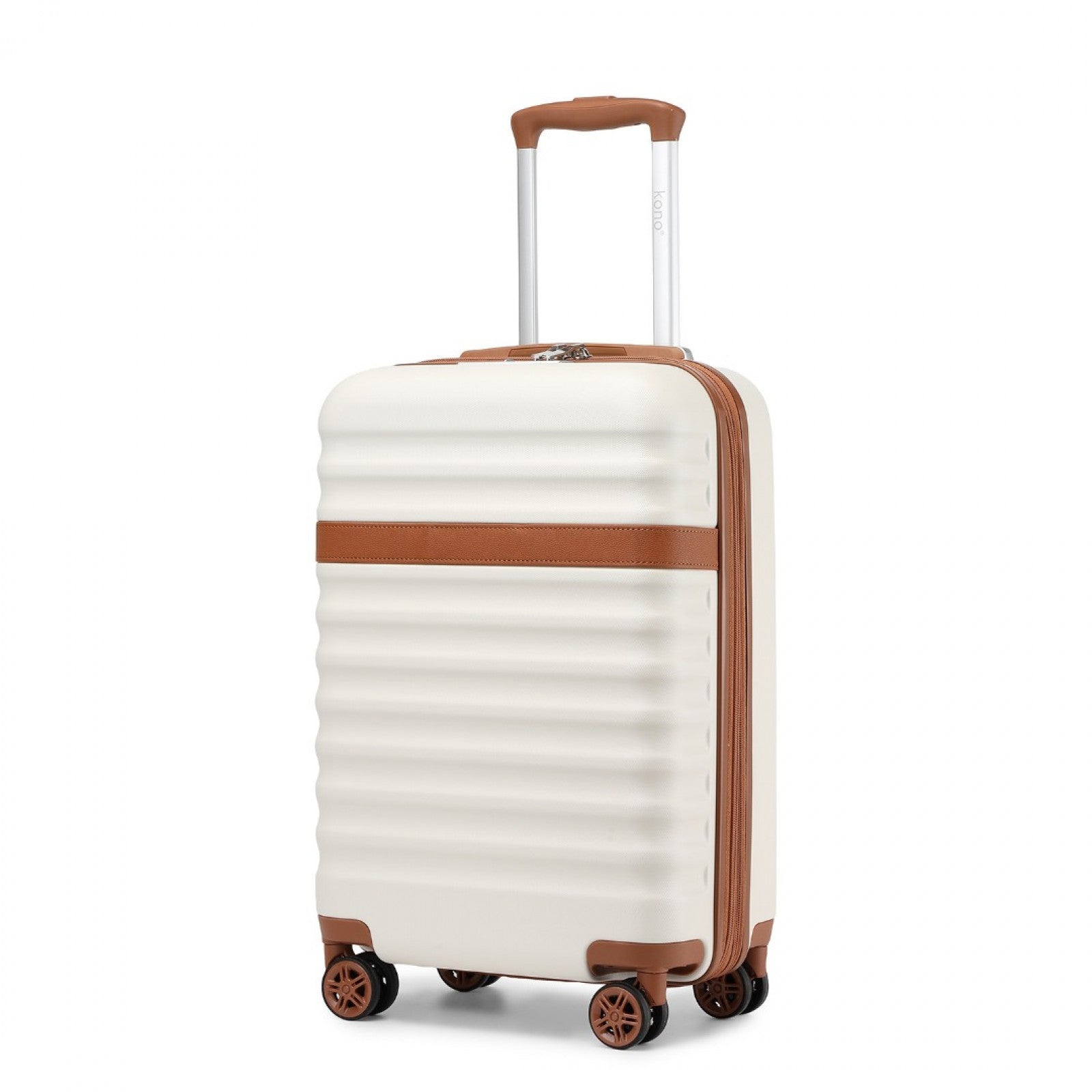 Kono Stylish Lightweight Hard Shell ABS+PC Cabin Suitcase with TSA Lock for Enhanced Security (KSK2484) - Cream & Brown