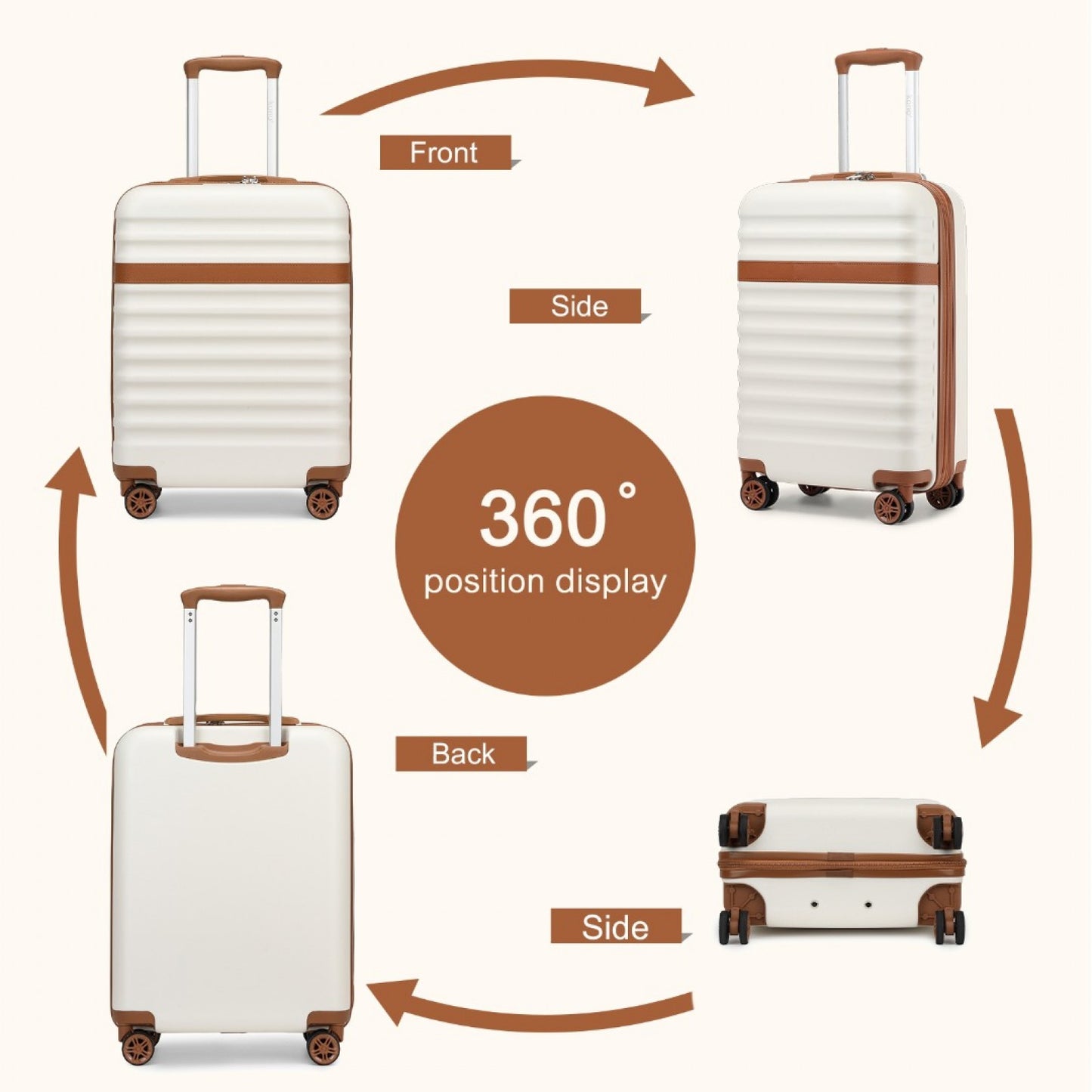 Kono Stylish Lightweight Hard Shell ABS+PC Cabin Suitcase with TSA Lock for Enhanced Security (KSK2484) - Cream & Brown