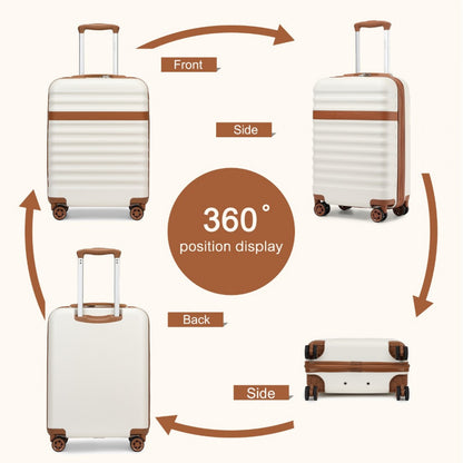 Kono Stylish Lightweight Hard Shell ABS+PC Cabin Suitcase with TSA Lock for Enhanced Security (KSK2484) - Cream & Brown