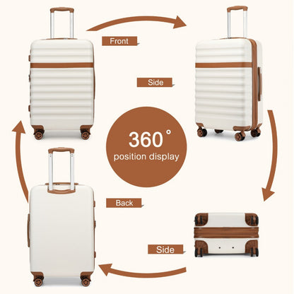 Kono 3-Piece Expandable Luggage Set 20"/24"/28" Durable Hard Shell ABS+PC Suitcases with TSA Lock for Secure Travel (KSK2484) - Cream & Brown