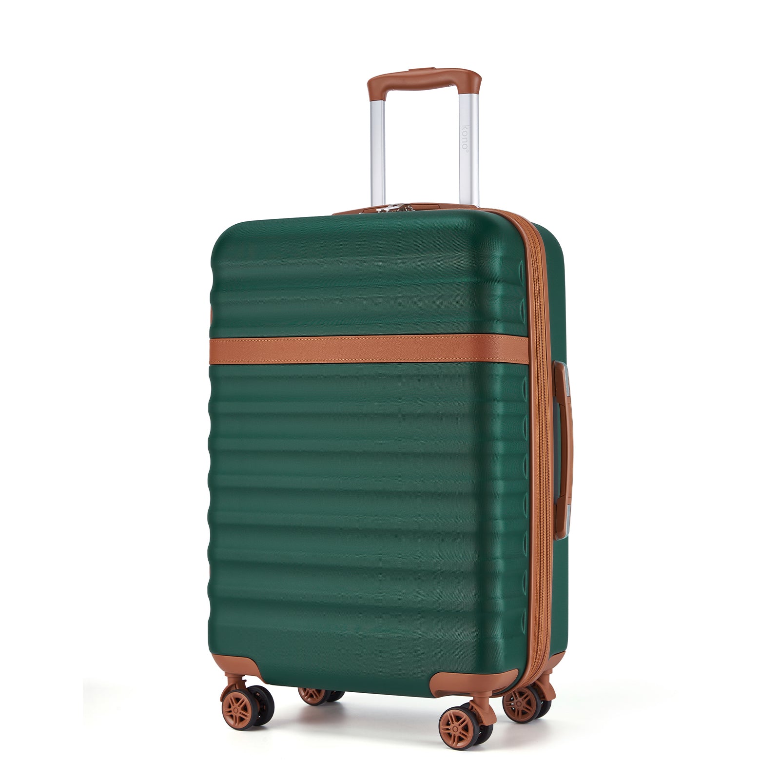 Kono 3-Piece Expandable Luggage Set 20"/24"/28" Durable Hard Shell ABS+PC Suitcases with TSA Lock for Secure Travel (KSK2484) - Green & Brown
