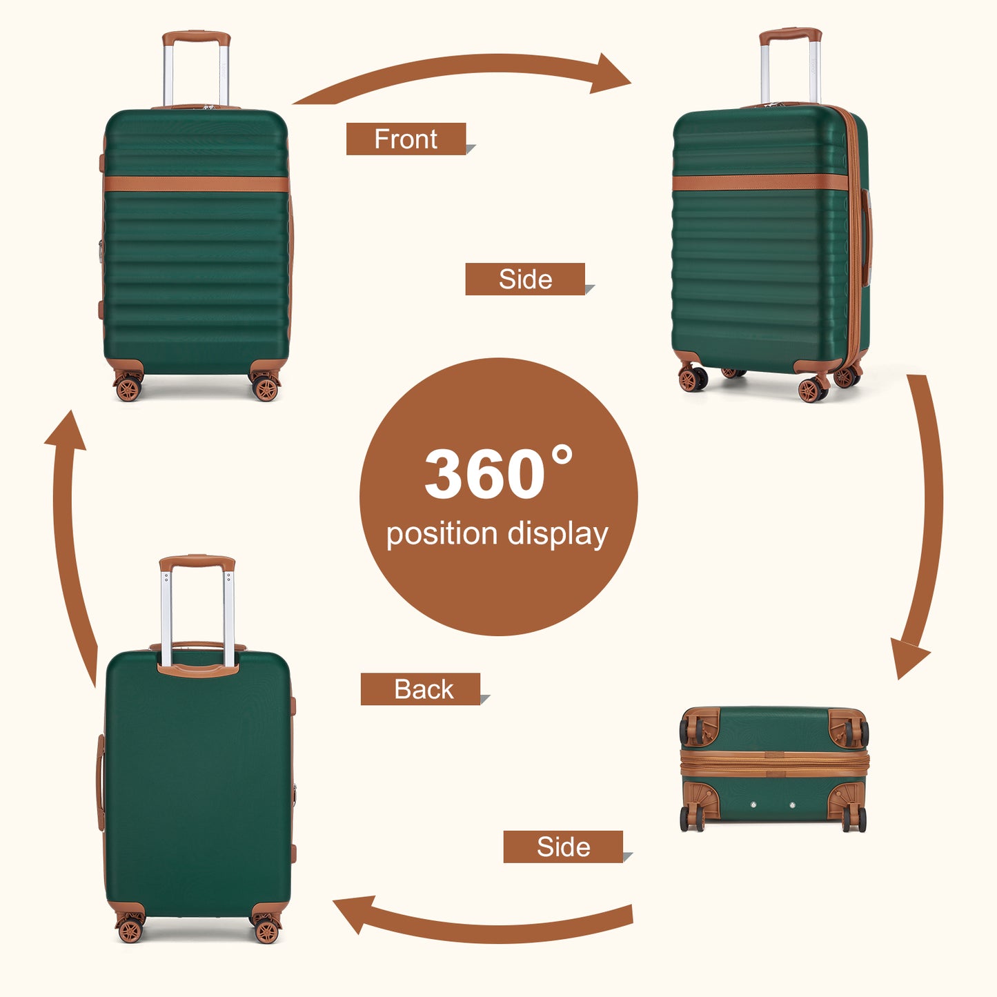 Kono Stylish Lightweight Hard Shell ABS+PC Cabin Suitcase with TSA Lock for Enhanced Security (KSK2484) - Green & Brown