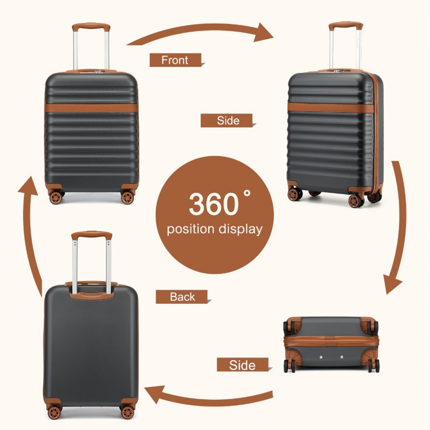 Kono Stylish Lightweight Hard Shell ABS+PC Cabin Suitcase with TSA Lock for Enhanced Security (KSK2484) - Grey & Brown