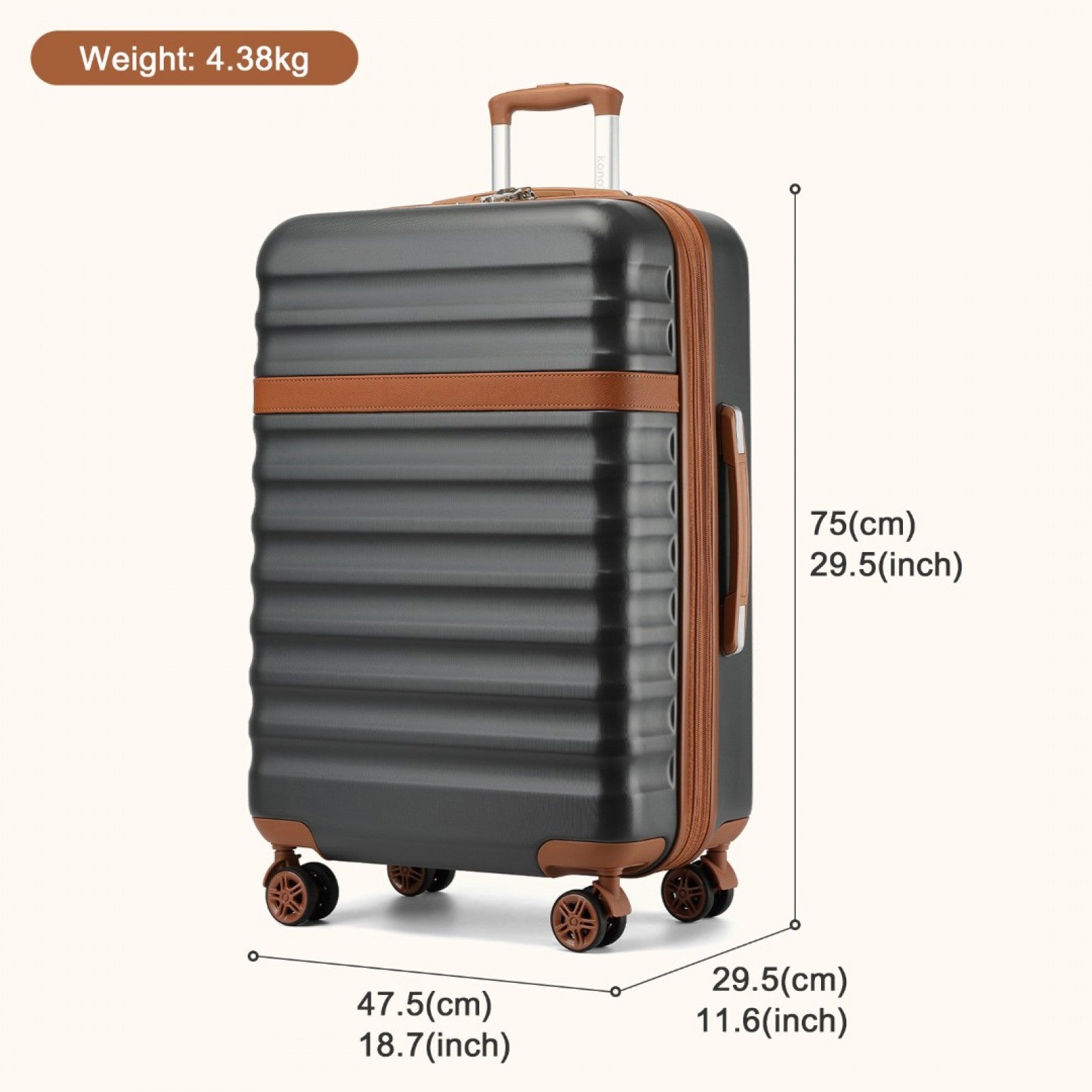 Kono Stylish Lightweight Hard Shell ABS+PC Cabin Suitcase with TSA Lock for Enhanced Security (KSK2484) - Grey & Brown