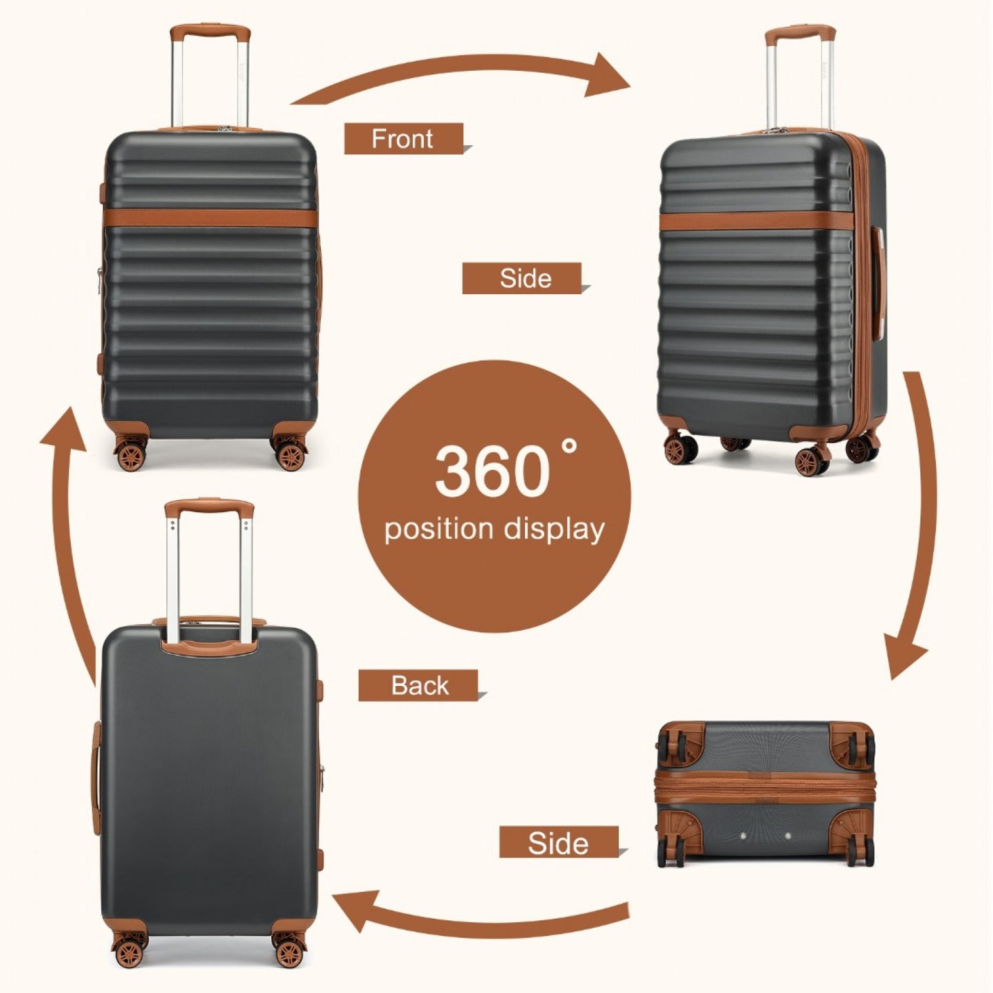 Kono Stylish Lightweight Hard Shell ABS+PC Cabin Suitcase with TSA Lock for Enhanced Security (KSK2484) - Grey & Brown