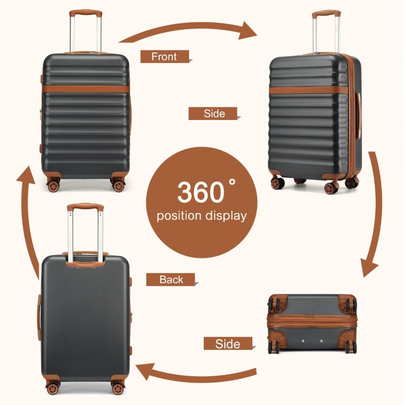 Kono Stylish Lightweight Hard Shell ABS+PC Cabin Suitcase with TSA Lock for Enhanced Security (KSK2484) - Grey & Brown