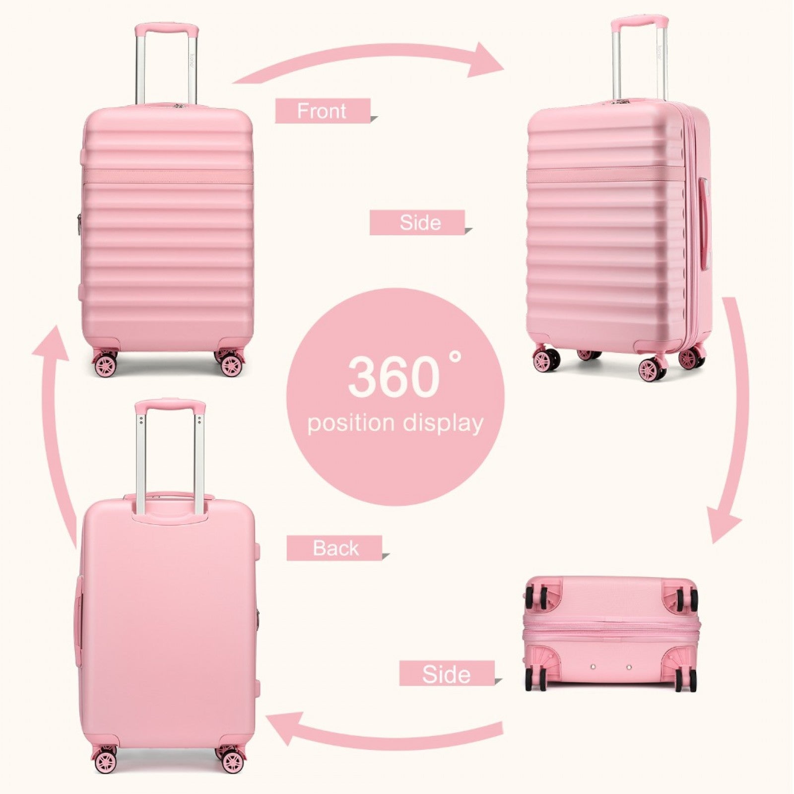 Kono Stylish Lightweight Hard Shell ABS+PC Cabin Suitcase with TSA Lock for Enhanced Security (KSK2484) - Pink