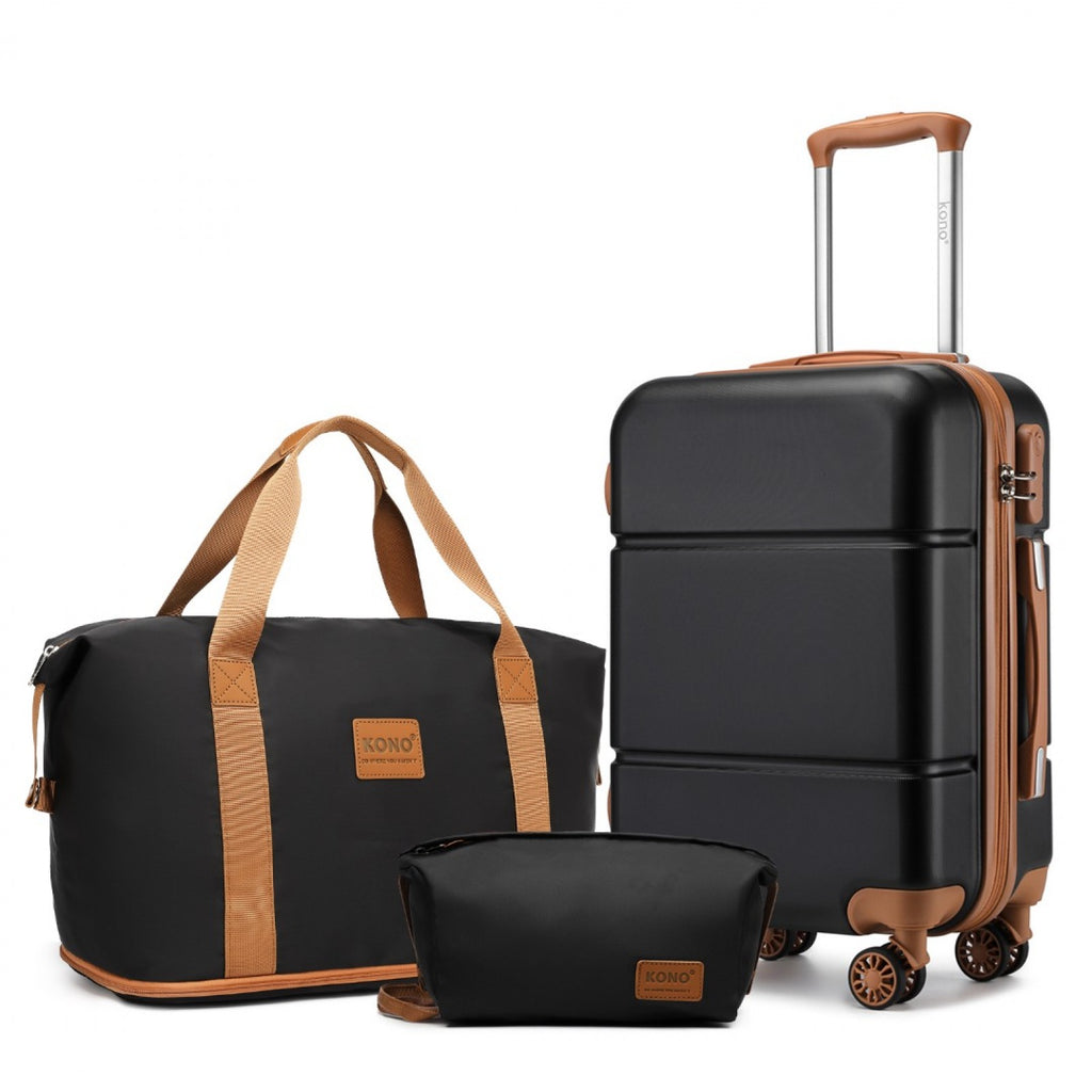 Premium ABS Cabin Carry-On Suitcase Set with Weekend Bag & Toiletry Bag – Black & Brown