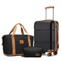 Premium ABS Cabin Carry-On Suitcase Set with Weekend Bag & Toiletry Bag – Black & Brown