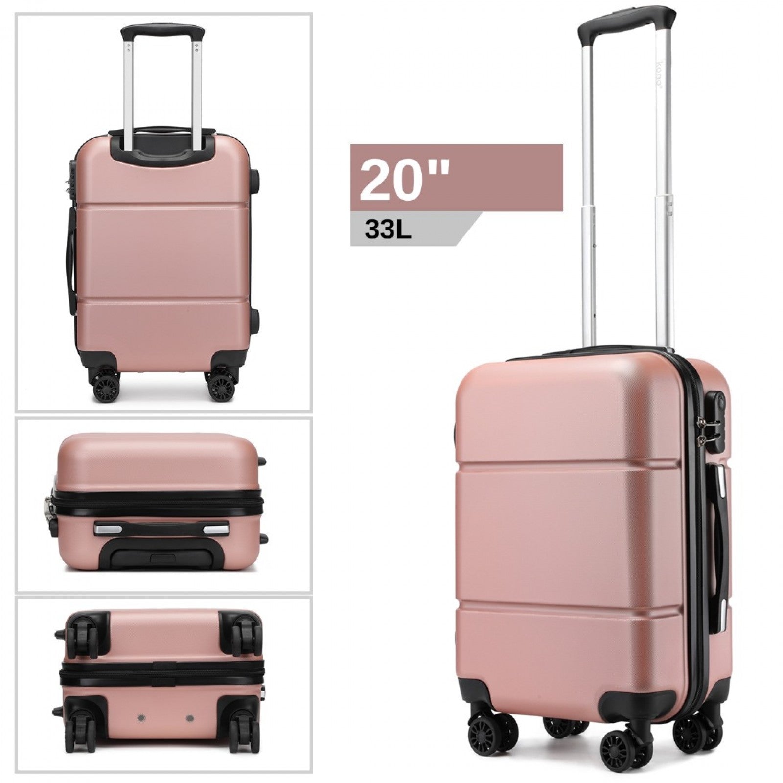 Kono Premium ABS Cabin Suitcase with Secure Combination Lock for Effortless Travel (KSK2485) - Nude & Black