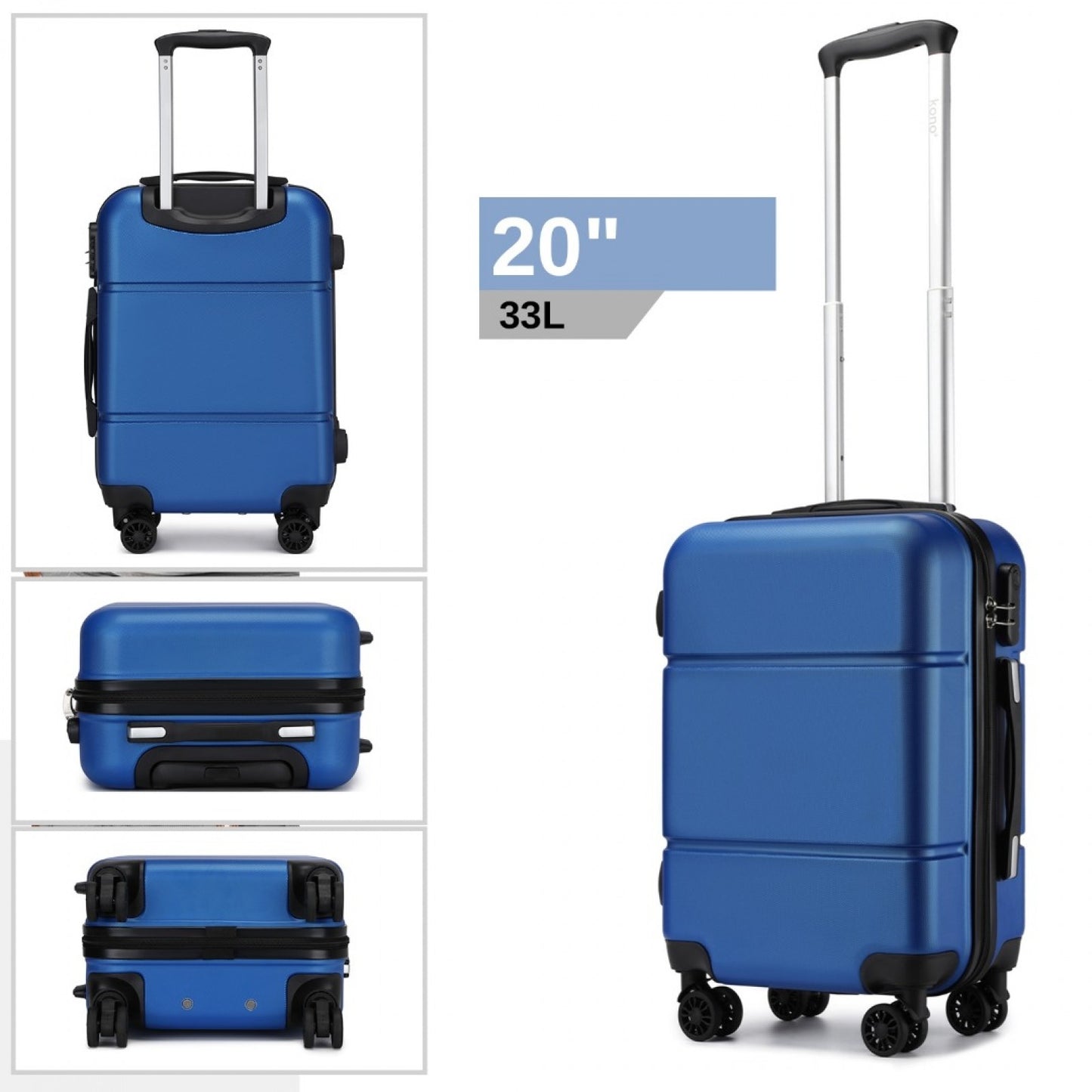 Kono Premium ABS Cabin Suitcase with Secure Combination Lock for Effortless Travel (KSK2485) - Navy & Black