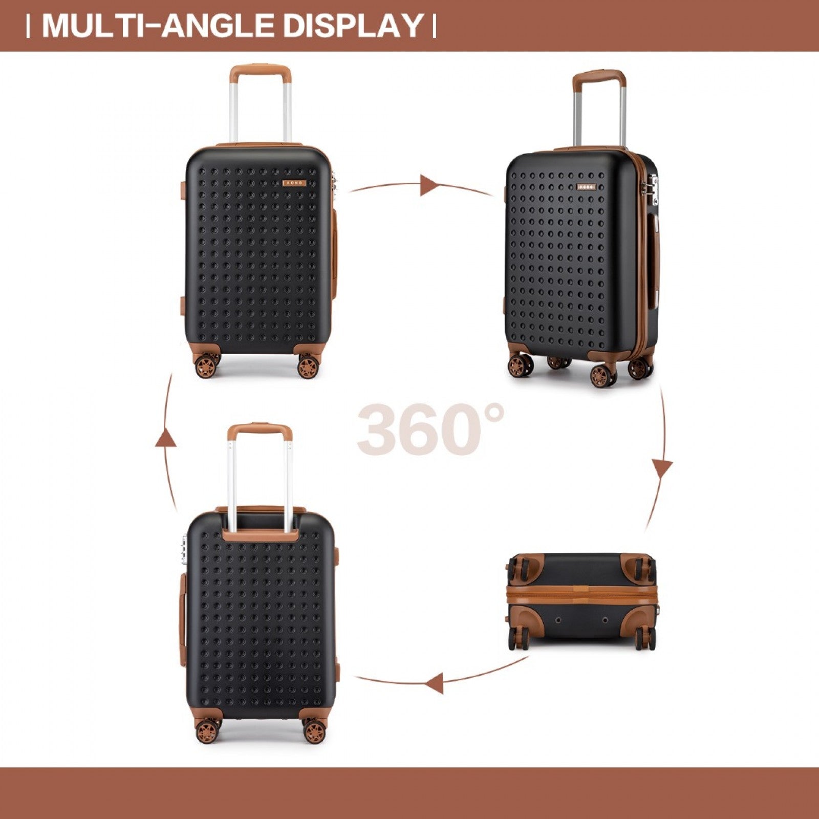 Kono Stylish ABS+PC Polka Dot Hard Shell Suitcase With TSA Lock (KSK2486) - Black & Brown