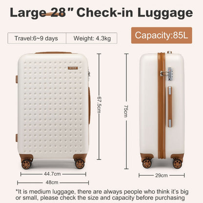 Kono Stylish ABS+PC Polka Dot Hard Shell Suitcase With TSA Lock (KSK2486) - Cream & Brown