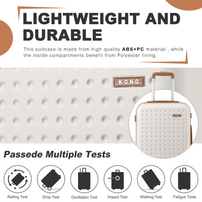 Kono Stylish ABS+PC Polka Dot Hard Shell Suitcase With TSA Lock (KSK2486) - Cream & Brown